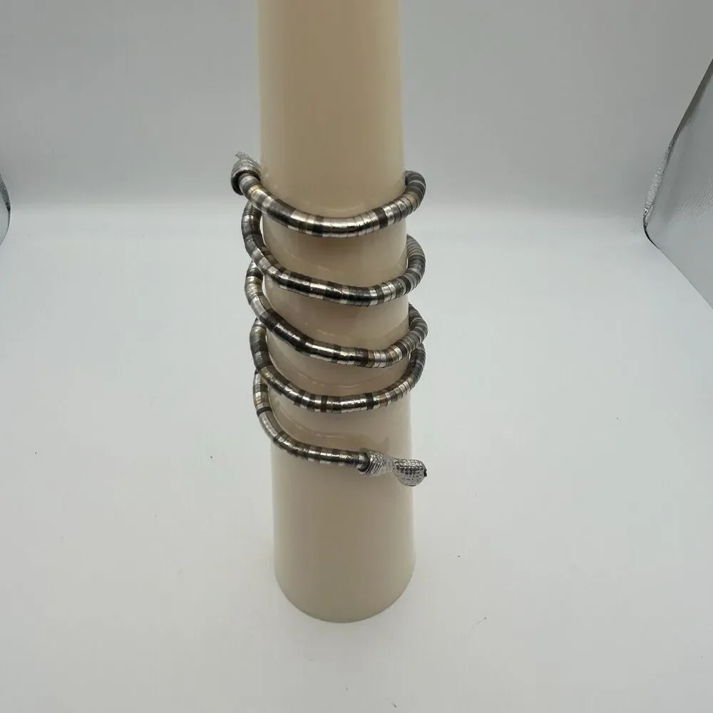 Vintage Silver Tone Snake Wrap Collar Necklace/Bracelet Black Eyes Adjustable